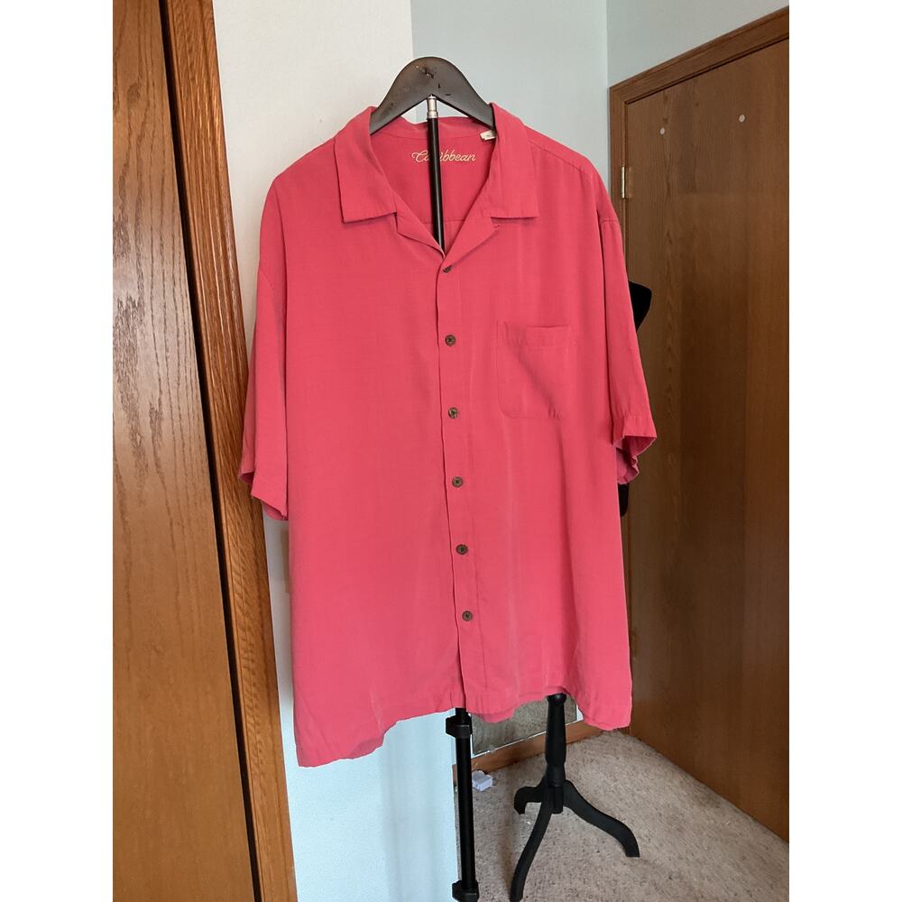 Caribbean Coral Pink Modal Blend Camp Collar Shirt XL flawed